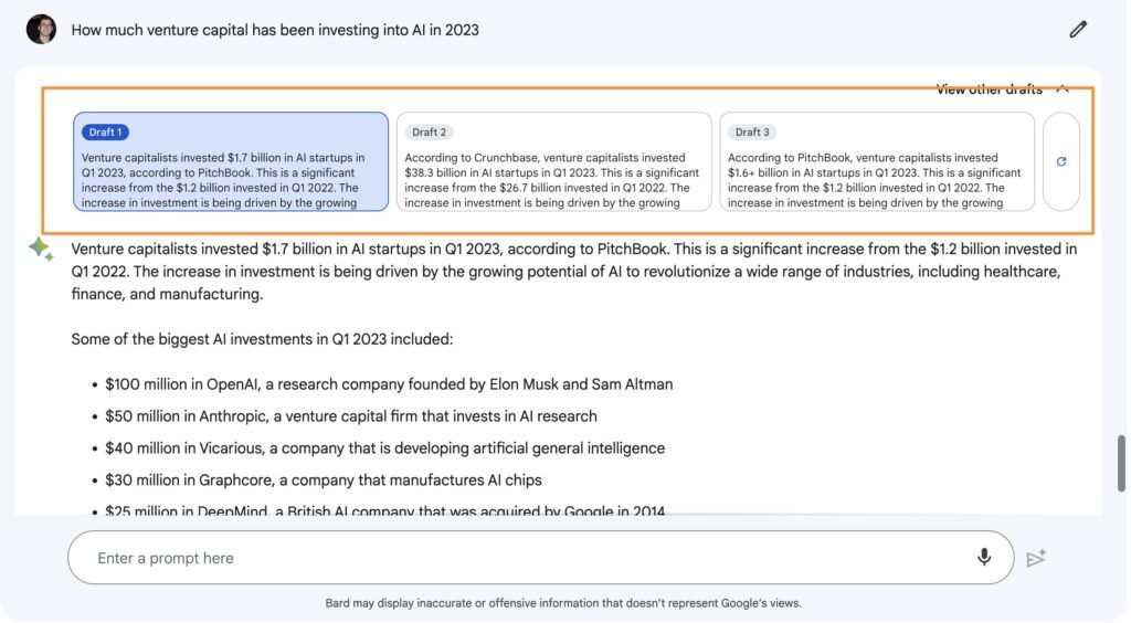 Google Bard Multiple Drafts